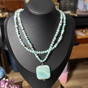 Elegant Amazonite & Dried Blue Fresh Water Pearl Chocker Style Necklace